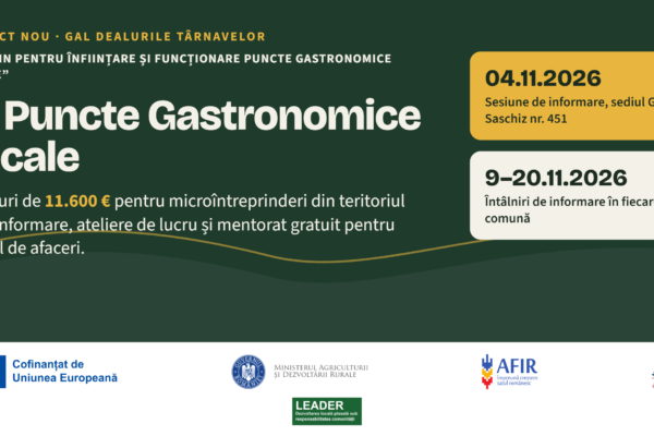 ANUNȚ LANSARE PROIECT ,,Sprijin pentru înființare și funcționare Puncte Gastronomice Locale”